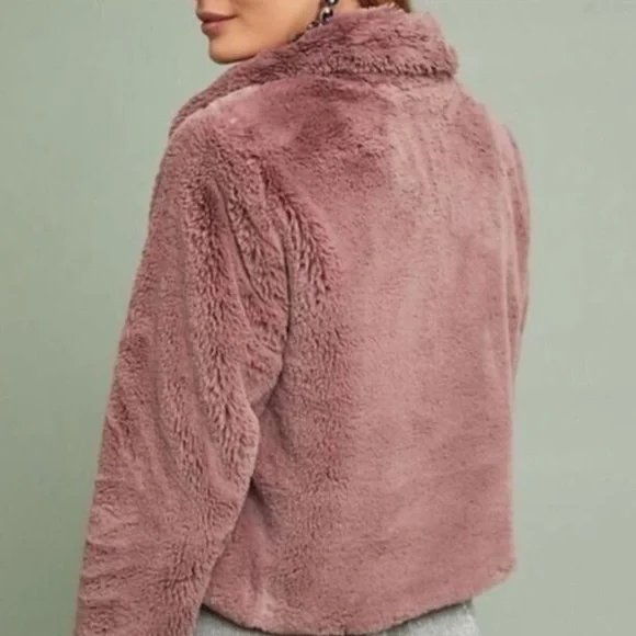 Anthropologie Faux Fur Jacket Teddy Bomber Mauve Dusty Rose - Picture 2 of 15